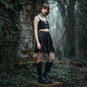 Vintage Dress To Kill Crushed Velvet Mini Skirt Jagged Fairy Hem Black Medium